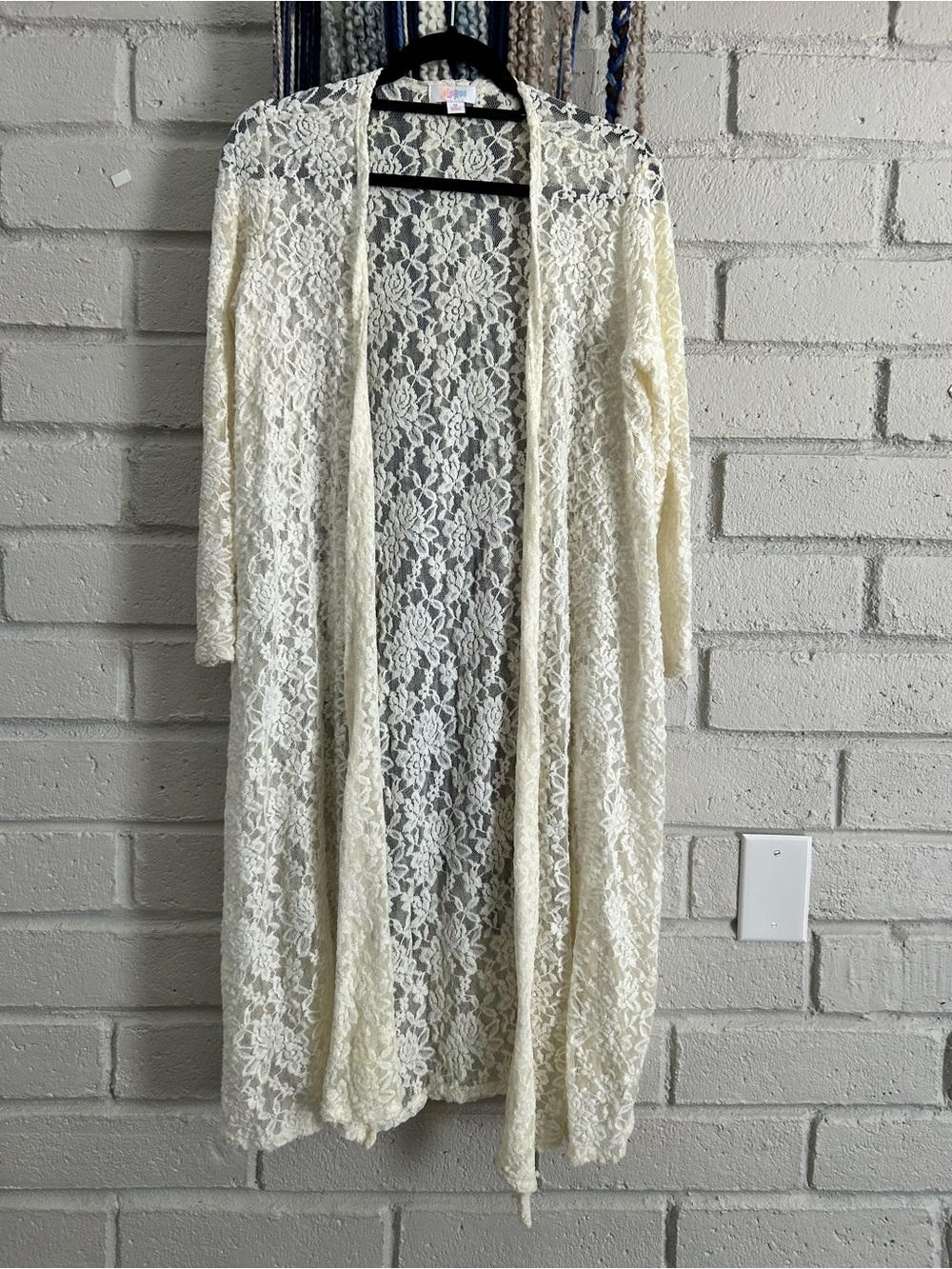 LuLaRoe Cream Sheer Floral Lace Long Duster Robe